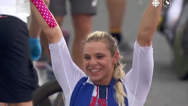 Photo of America's Oksana Masters celebrating her victory.